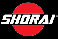 Shorai Logo. Black background with large red dot that has Shorai in a white text centered over the red dot.
