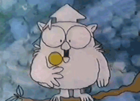 Picture of a owl licking a tootsie pop